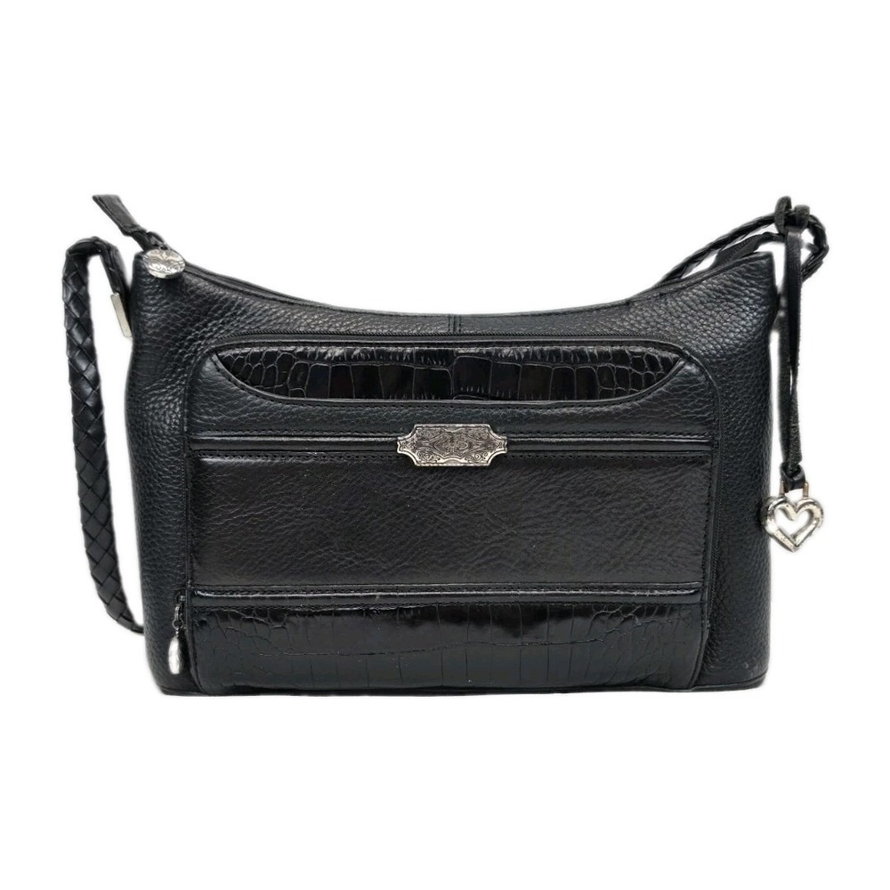 Brighton Millie Shoulder Bag Black Pebbled Croc Embossed Leather Purse 3308 - Picture 1 of 8